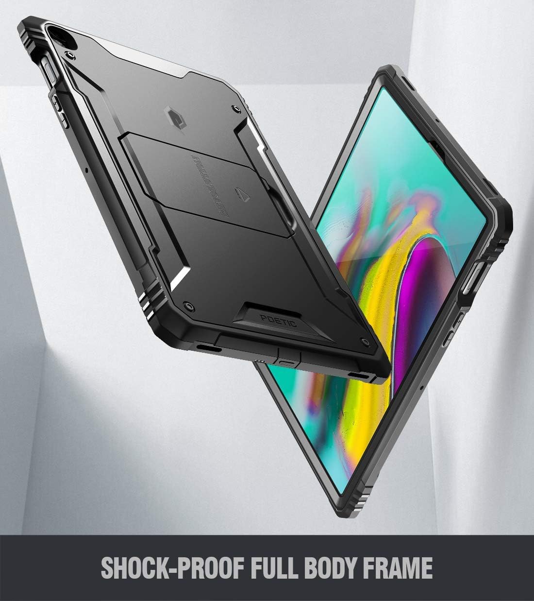 Galaxy Tab S5E Case, Poetic Full-Body Heavy Duty Dual-Layer Shockproof Protective Cover with Kickstand, Built-in-Screen Protector, Revolution Series, for Samsung Galaxy Tab S5E (SM-T720/T725), Black