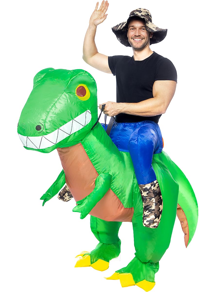 Funidelia | Disfraz a hombros de dinosaurio explorador hinchable para hombre y mujer Animales, T-Rex, Jurassic Park - Disfraz para adultos accesorios para Carnaval y Halloween - Talla única - Verde