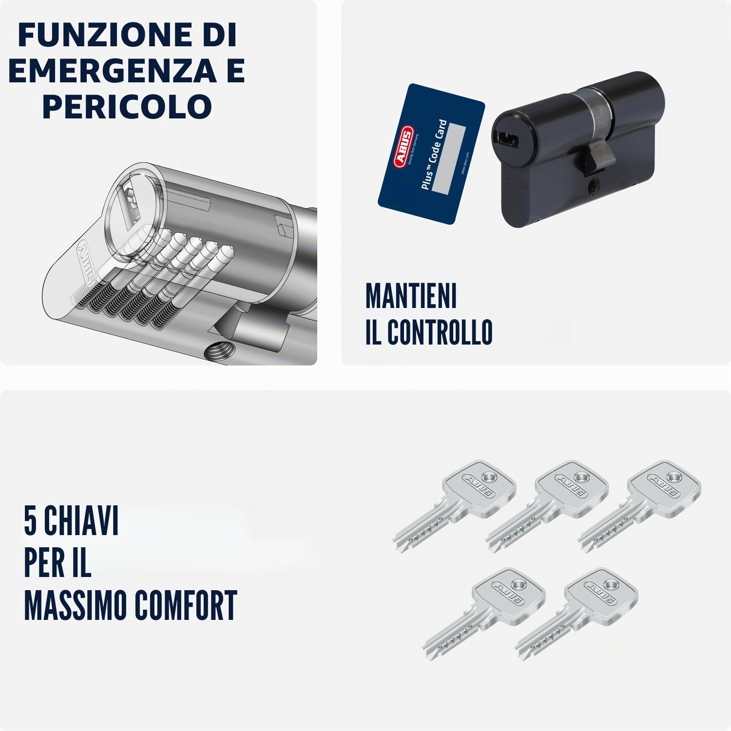 ABUS Cilindro profilato D6XBL 30/30 con scheda codice e 5 chiavi - 96801 - nero