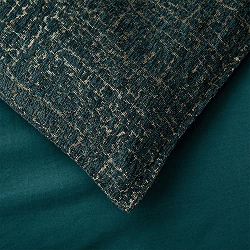 Hiend Accents Hayworth 3 Piece Comforter Set With Pillow Shams, Super King Size, Deep Teal Gold Metallic Woven Modern Classic Luxury Bedding, Chenille Jacquard Bed Set #TOP4
