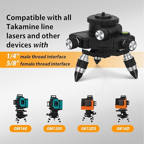Miniatura 7 de Takamine Adaptador de nivel láser para conector de nivel láser y trípode, base giratoria de metal finamente ajustable de 360 con montaje roscado de