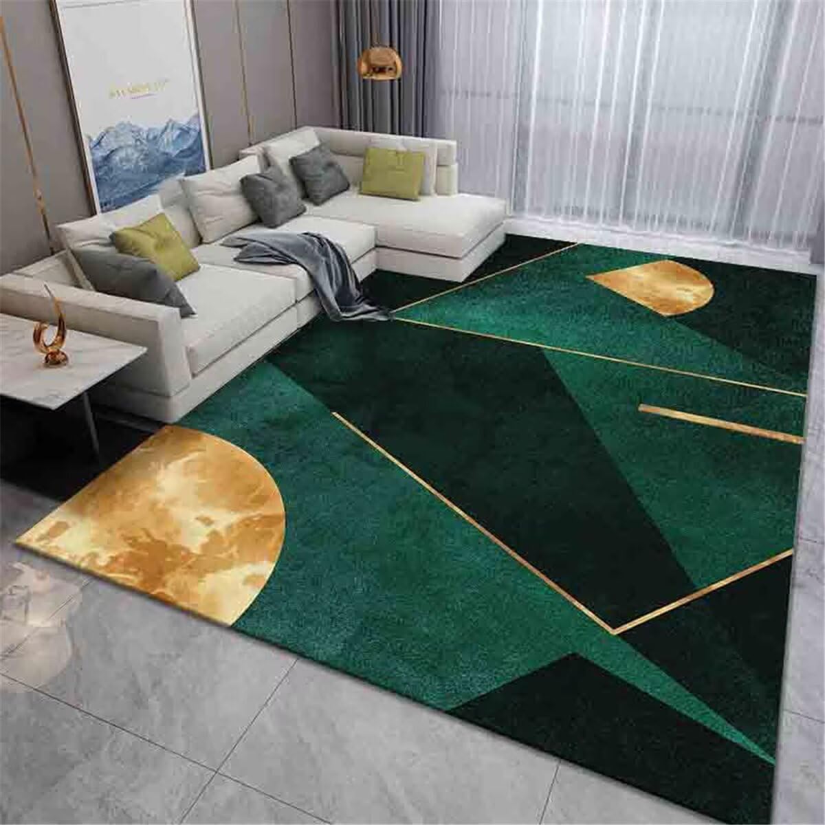 Tapis géométrique irrégulier jaune vert grand tapis de salon contemporain 200x260