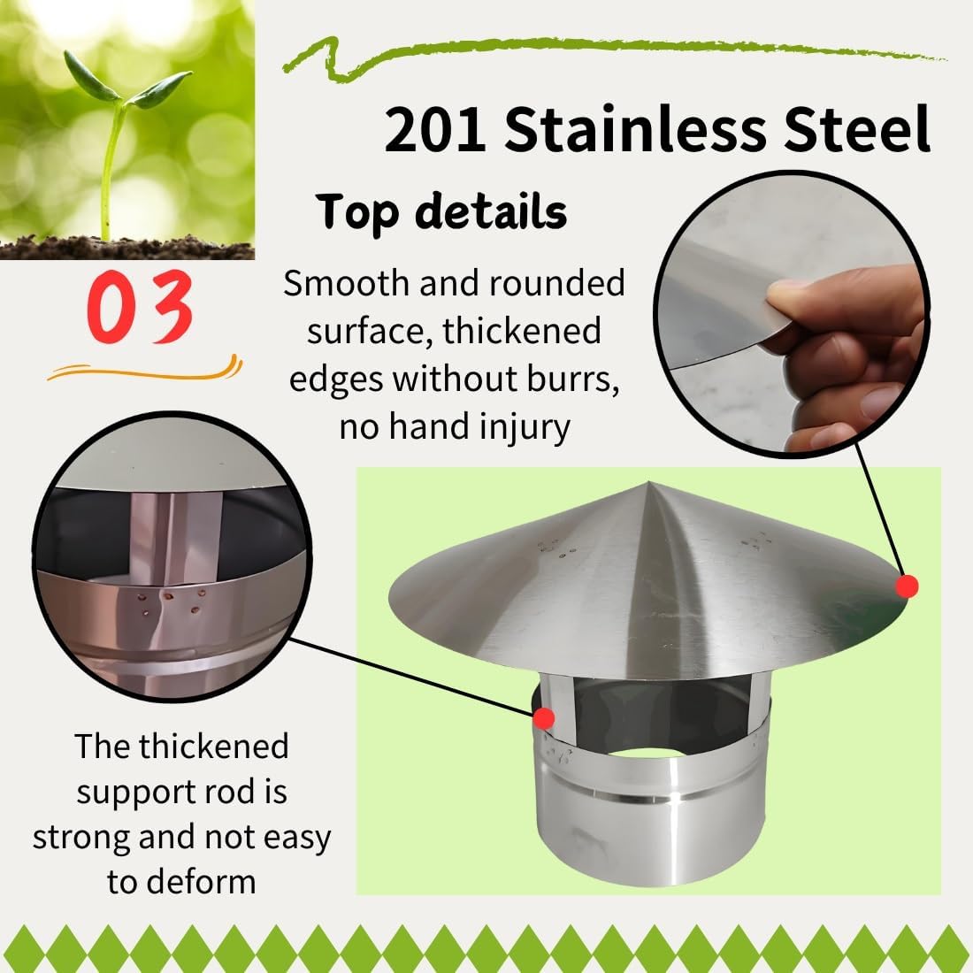 Stainless Steel Chimney Cap 10-32.5 cm Adjustable Rain Cover 201 Ventilation Hood Weatherproof Fireplace Protector 11 cm (4.3 in) Kaminhut.