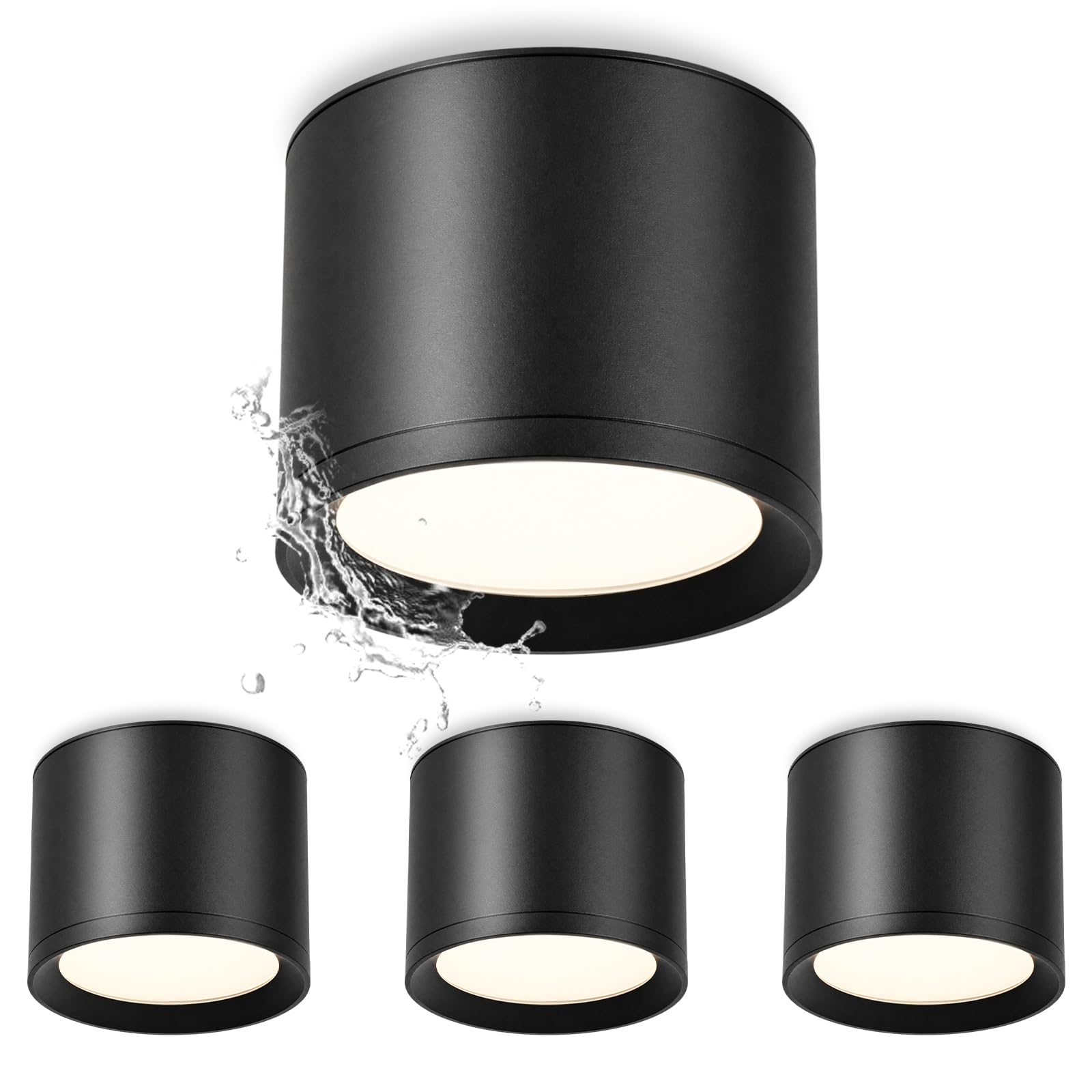 KYOTECH Faretti LED Soffitto IP44 - Ø84*65mm GX53 Faretto LED Interno - 6W 550LM 4000K Lampada da Soffitto - Alluminio Nero Spot per Bagno Soggiorno Cucina Corridoio Set di 4