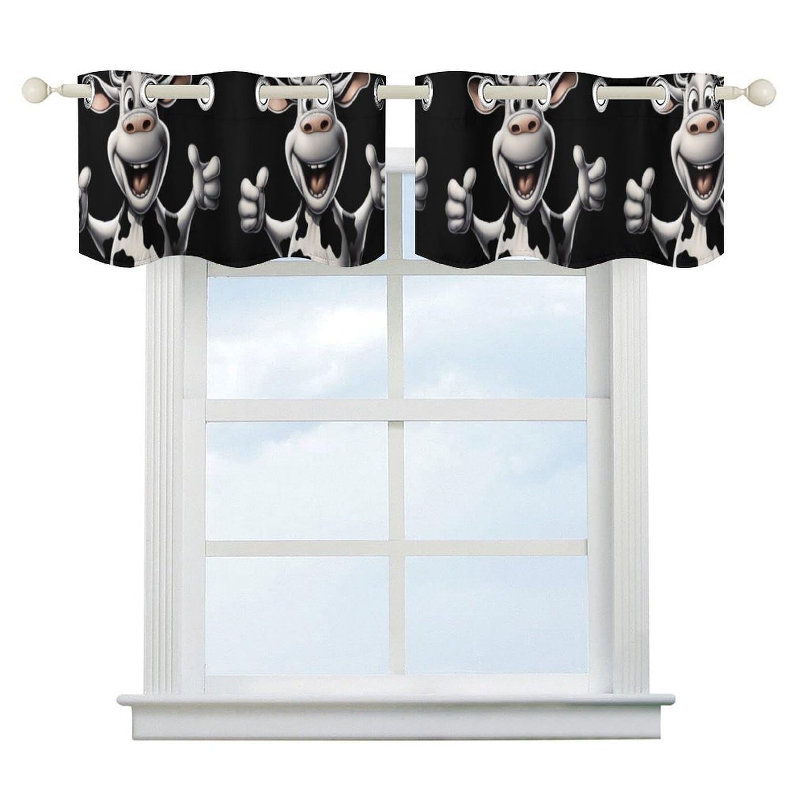 Rideaux occultants isolants 132 x 45 cm pour salon et salle de bain | Motif vache amusant