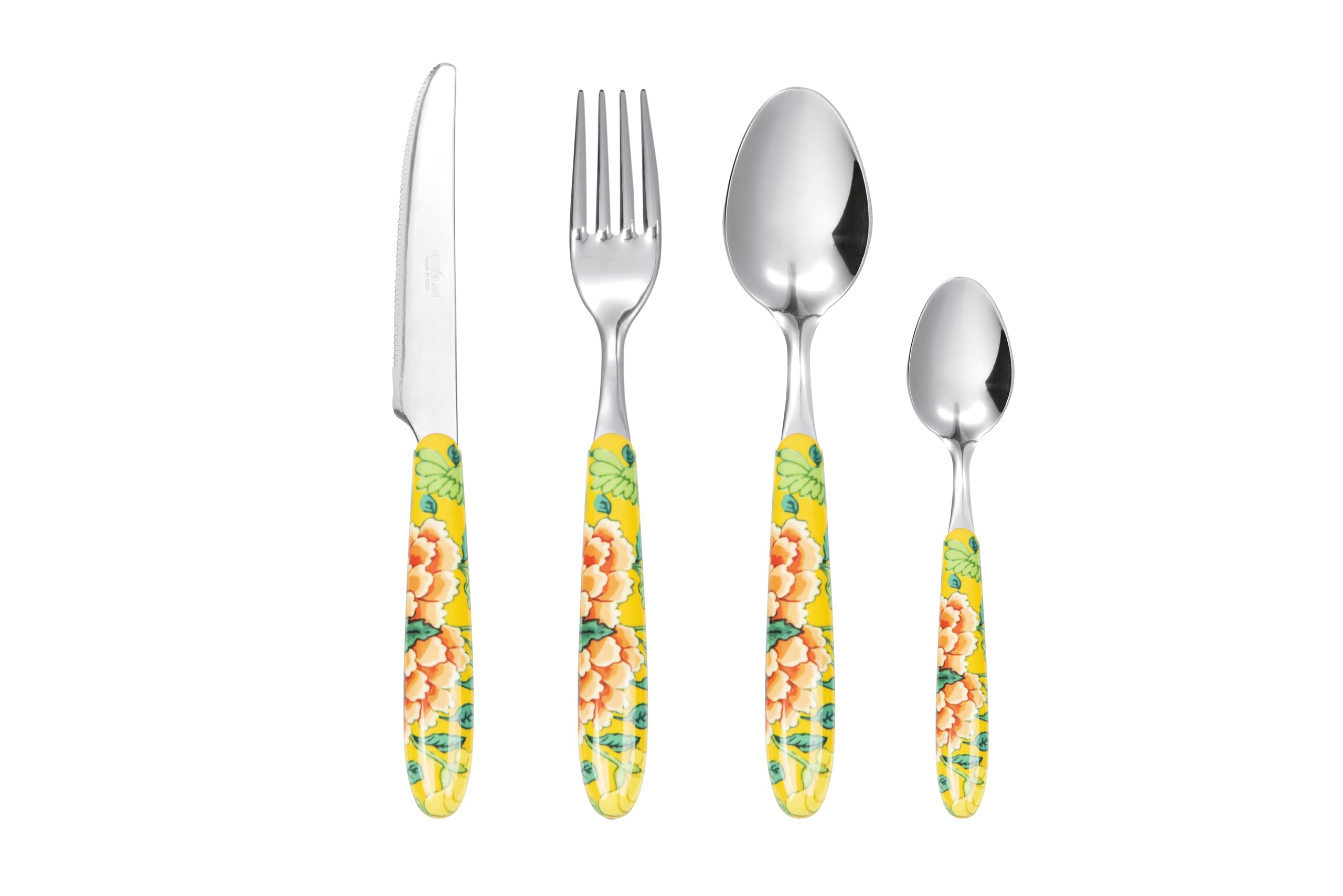 Excelsa La Via Della Seda - Juego de 24 cubiertos multidecoración, acero inoxidable, mango de plástico
