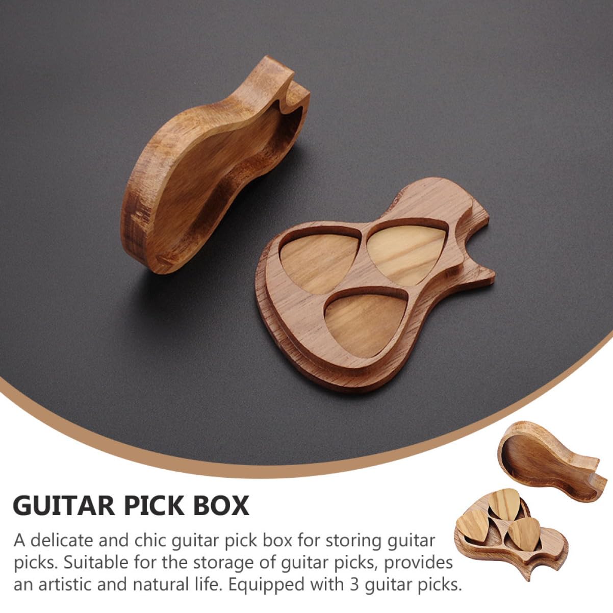 2sets Plettri Legno Di Olivo Con Scatola Forma Di Chitarra Accessori Per Musicisti e Amanti Della Musica