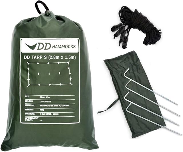DD Hammocks - DD Tarp S - Compact Waterproof Tarpaulin 2.8m x 1.5m For Outdoor Camping And Bivi Bag Shelter