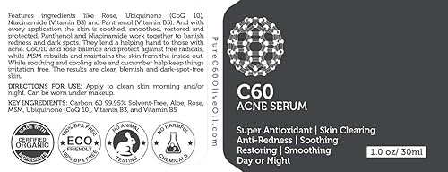 Miniatura 3 de Suero para acné C60 de 1.0 fl oz con aloe, rosa, MSM, CoQ 10, vitaminas B3 + B5 y complejos antienvejecimiento de arrugas para hombres y mujeres