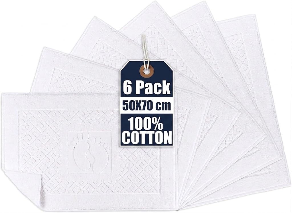 Alfombra de Baño 100% Algodón Turco Pack 6, Alfombrilla Baño Estilo Hotel Absorbente, Alfombra Ducha Lavable Secado Rápido, Suave Alfombrilla para Baño, Bañera y Habitación de Invitados 50x70 cm