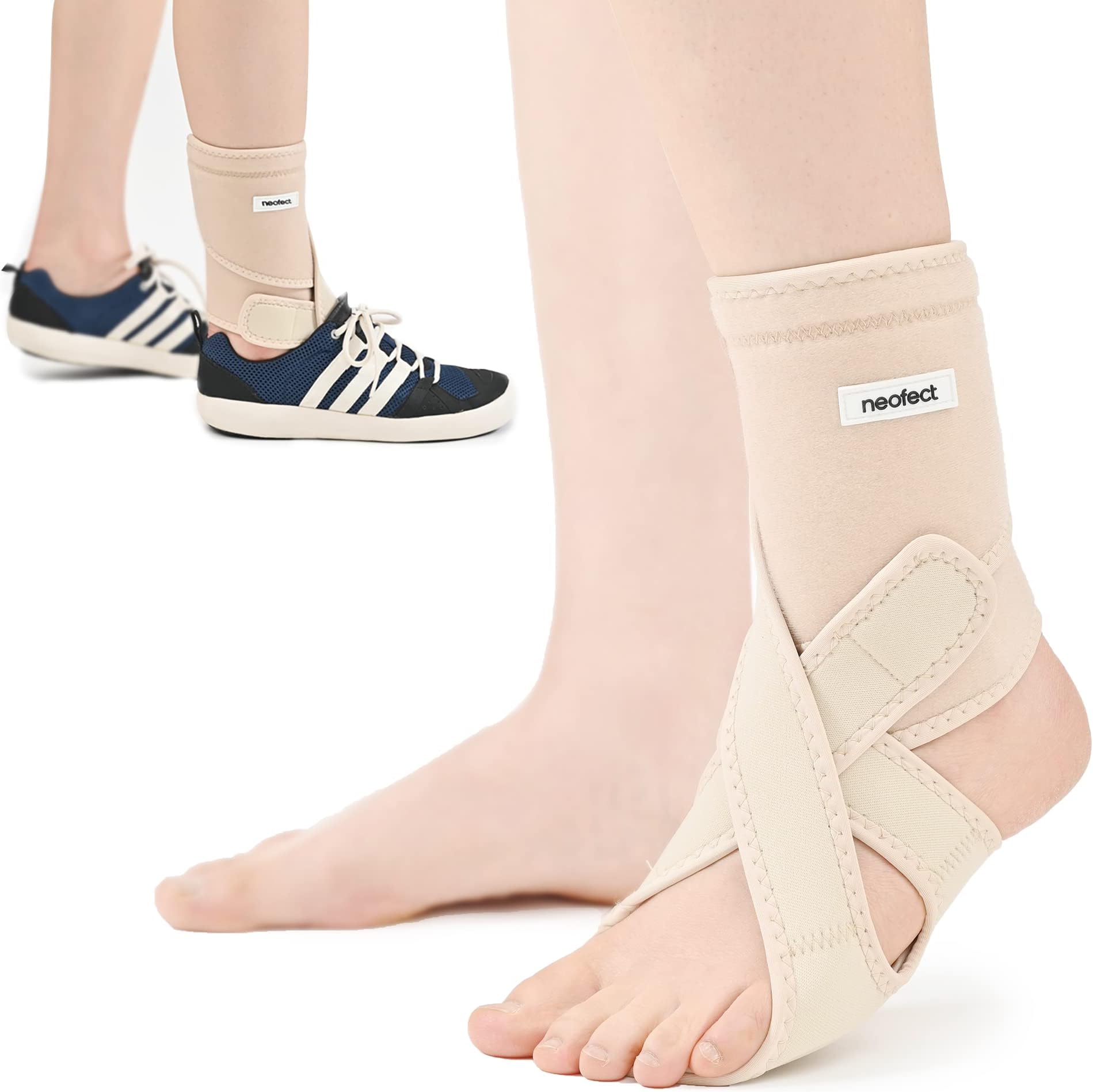 Drop Foot Brace Beige - Adjustable AFO Ankle Brace for Walking & Stroke Recovery, Breathable Material for Ankle and Foot Support, Comfortable Design (Left)