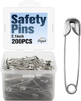 Oiojuct 200 PCS Large Safety Pins - 2.1 Inch Heavy Duty Sewing Pins for Clothing, Strong Nickel Plated Steel