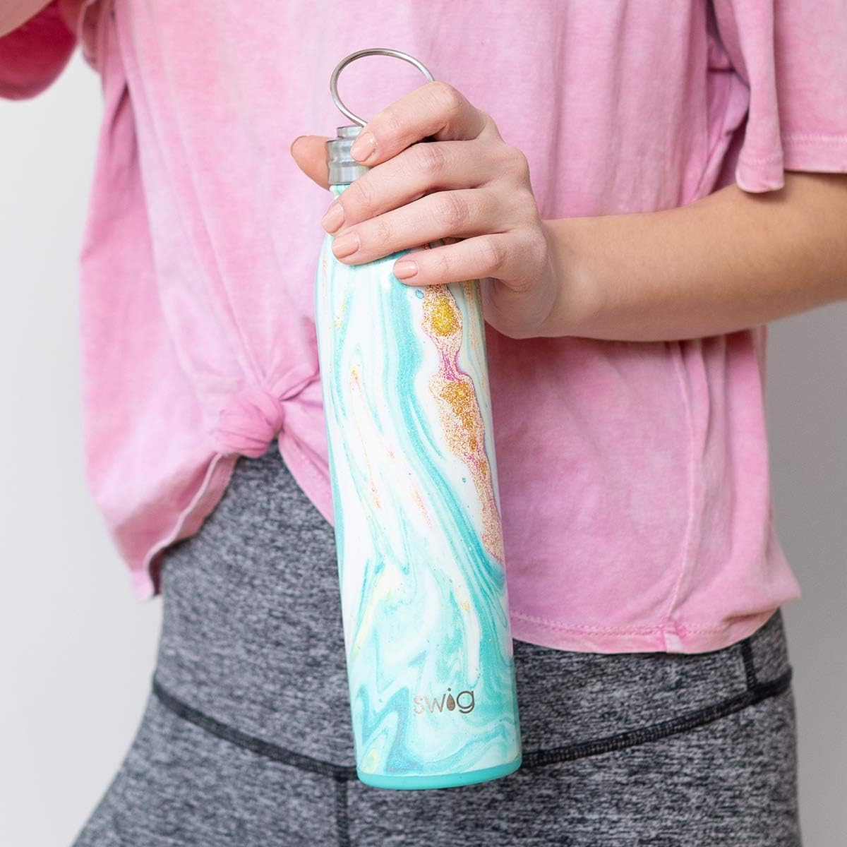 Swig Life 20oz Triple Insulated Stainless Steel Water Bottle with Ring Flip Handle, Dishwasher Safe, Double Wall, & Vacuum Sealed Reusable Water Tumbler (Indigo Isles)