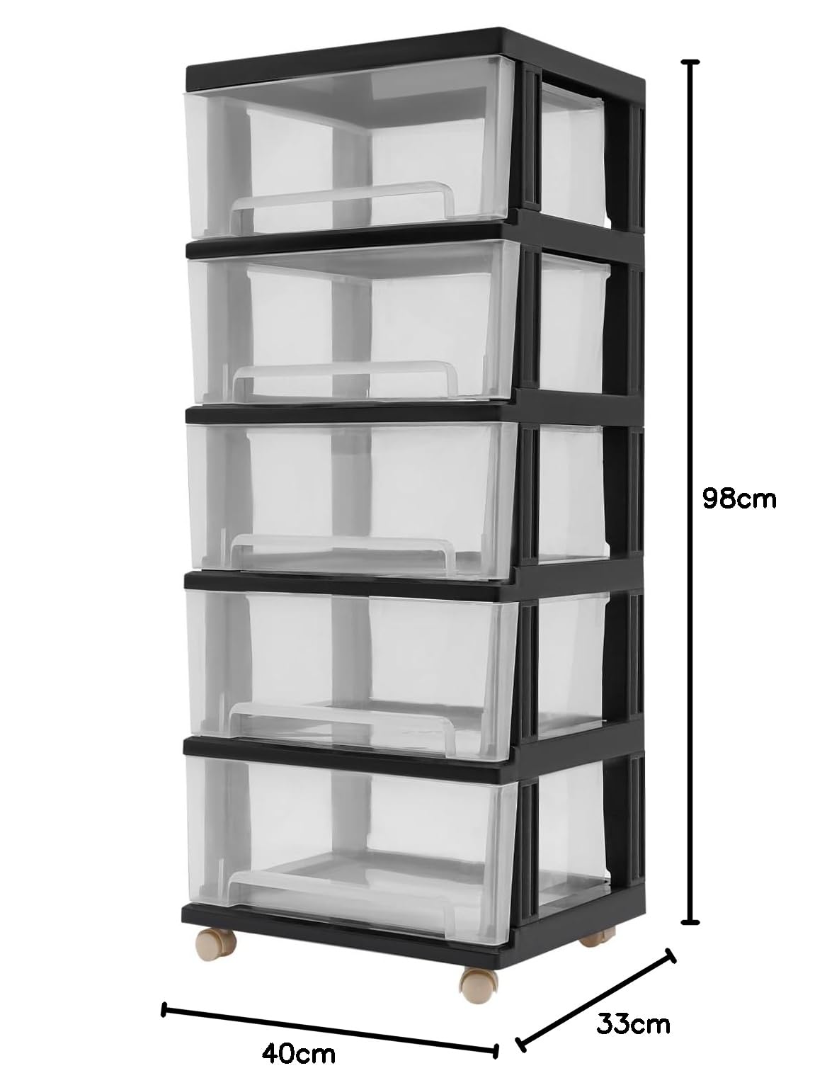 Armoire à tiroirs, tour de rangement en plastique - Meuble de bureau à roulettes - Organisateur de tiroir - Convient pour les cuisines, salles de bains, salons et bureaux (noir)