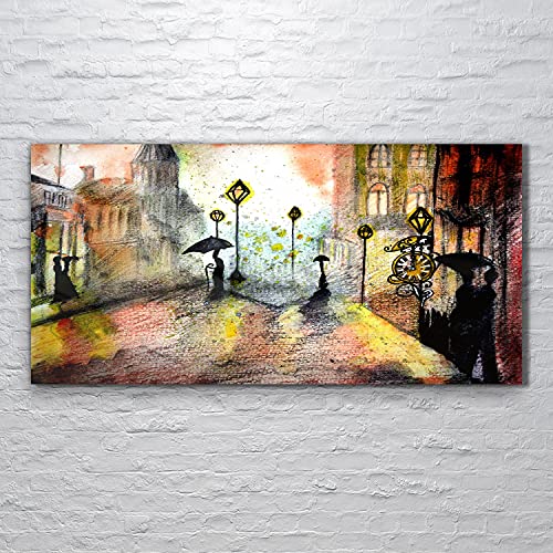 Tableau acrylique 120x60cm de salon paysage de pluie citadine - 2