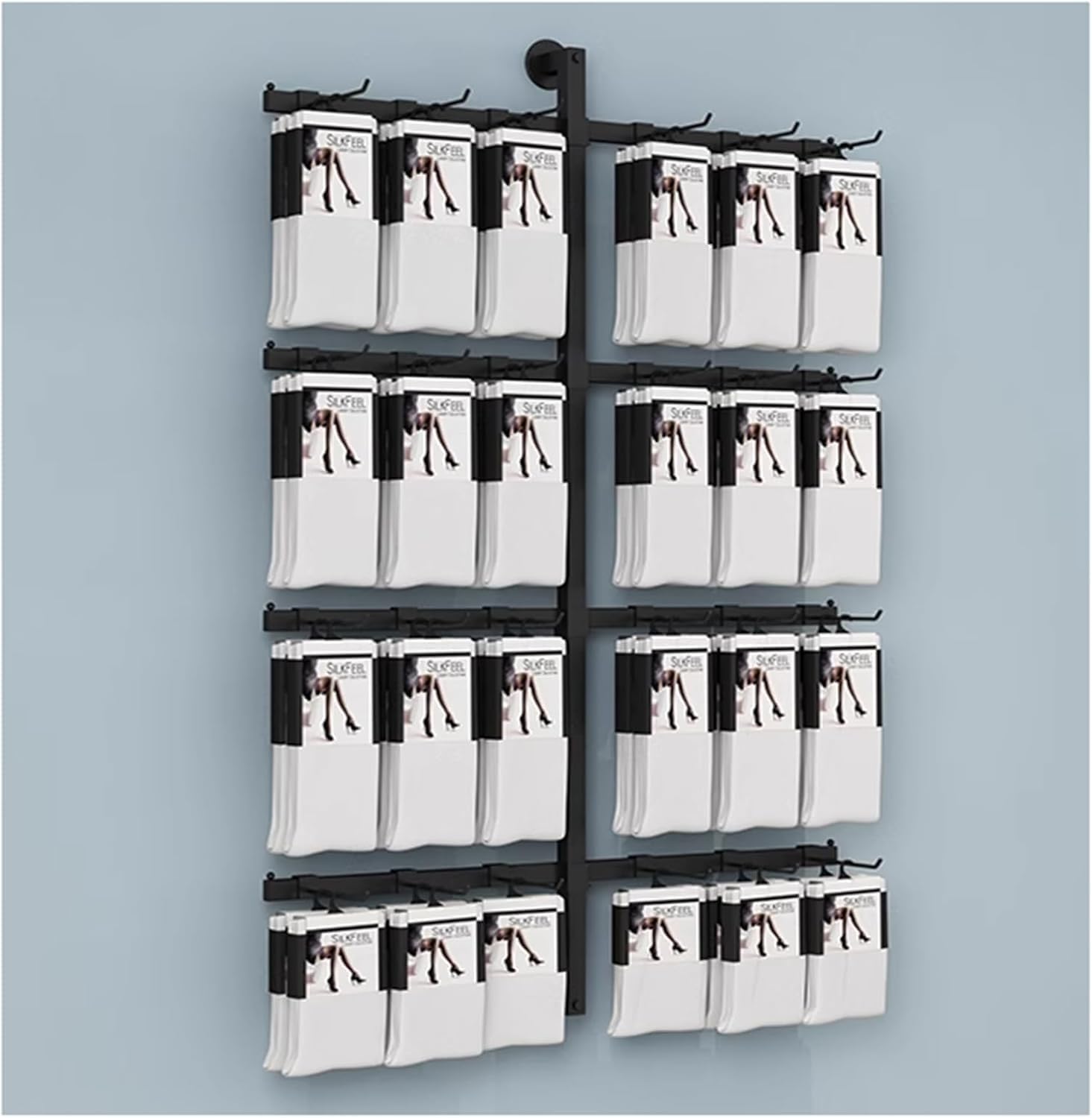 Wall-Mounted Socks Storage Organizer Keychain Display Stand,Metal Retail Jewelry Organizer Necklace Holder Earring Hanger,Toys Keyring Hats Display Rack,Space-Saving Hook Shelves,White,80 * 150c