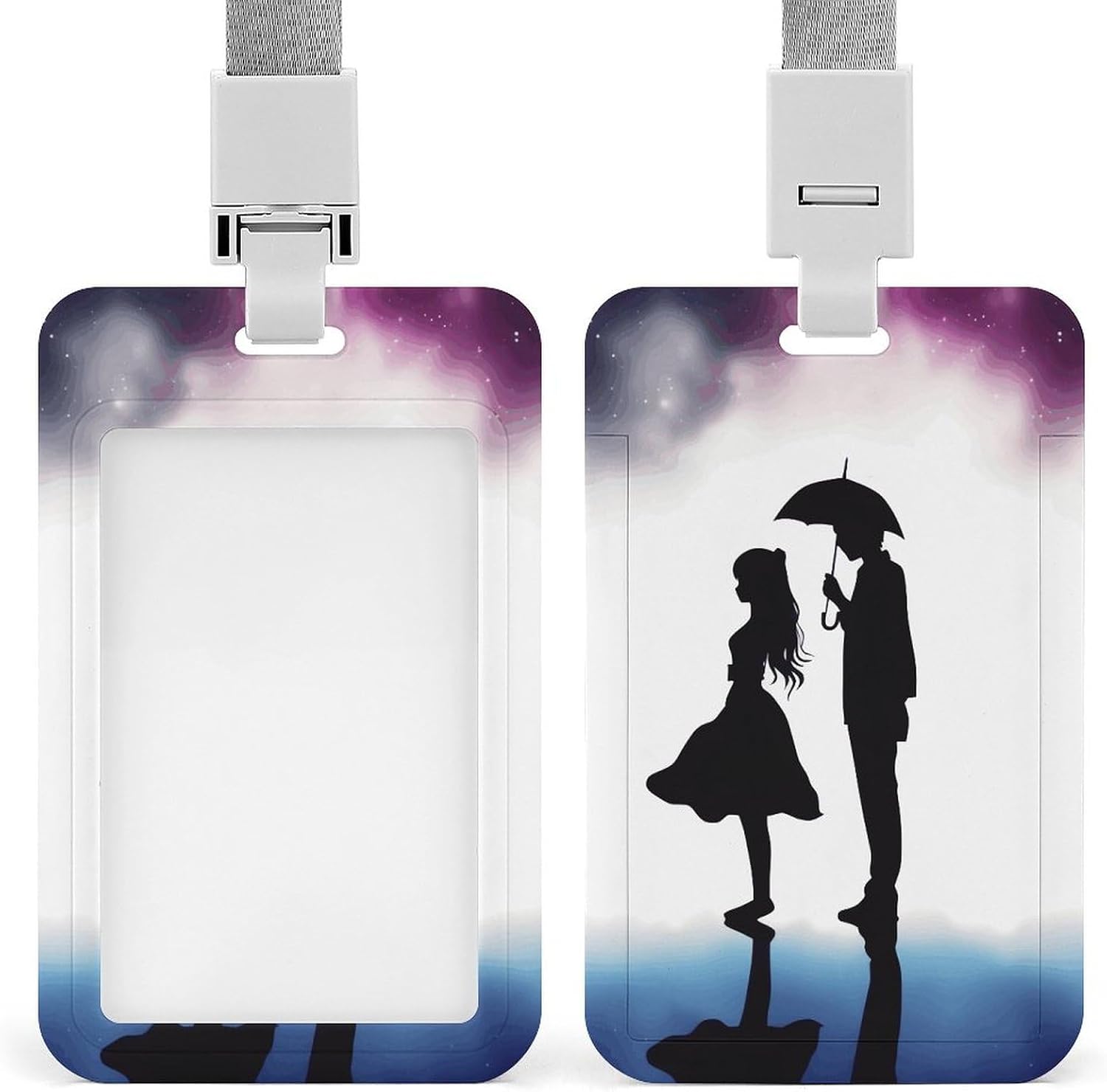 ID Badge Holder with Lanyard Waterproof Name Card Badge Holder Anime Lovers Silhouette ID Card Holder Plastic Card Sleeve Vertical Card Protector Cover Name Tag Holder for Nurse Work Office Doctor