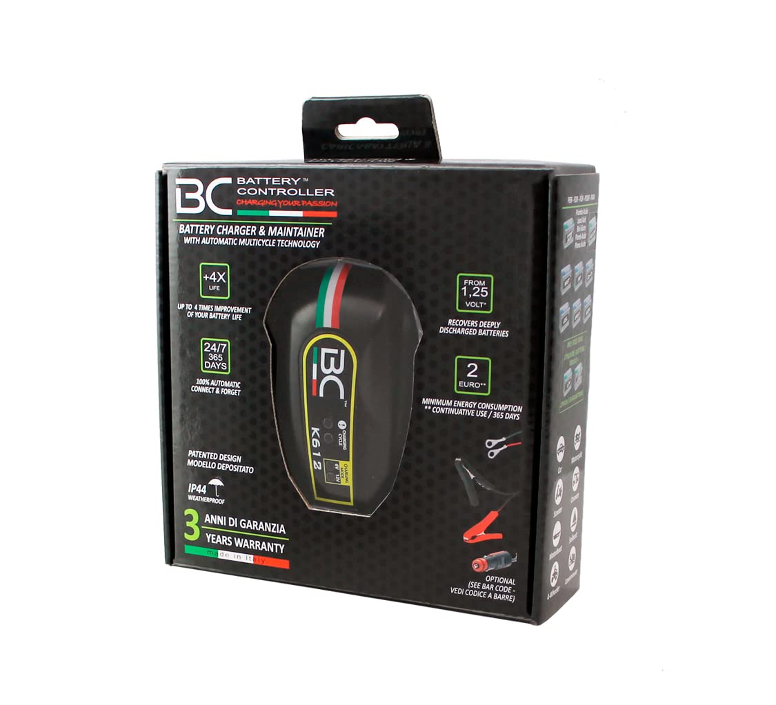 BC Battery Controller BC K612, Cargador de baterías y Mantenedor inteligente para todas las Baterías de Coche y Moto (también Vehículos Históricos) 6V/12V de Plomo-Ácido, 1A