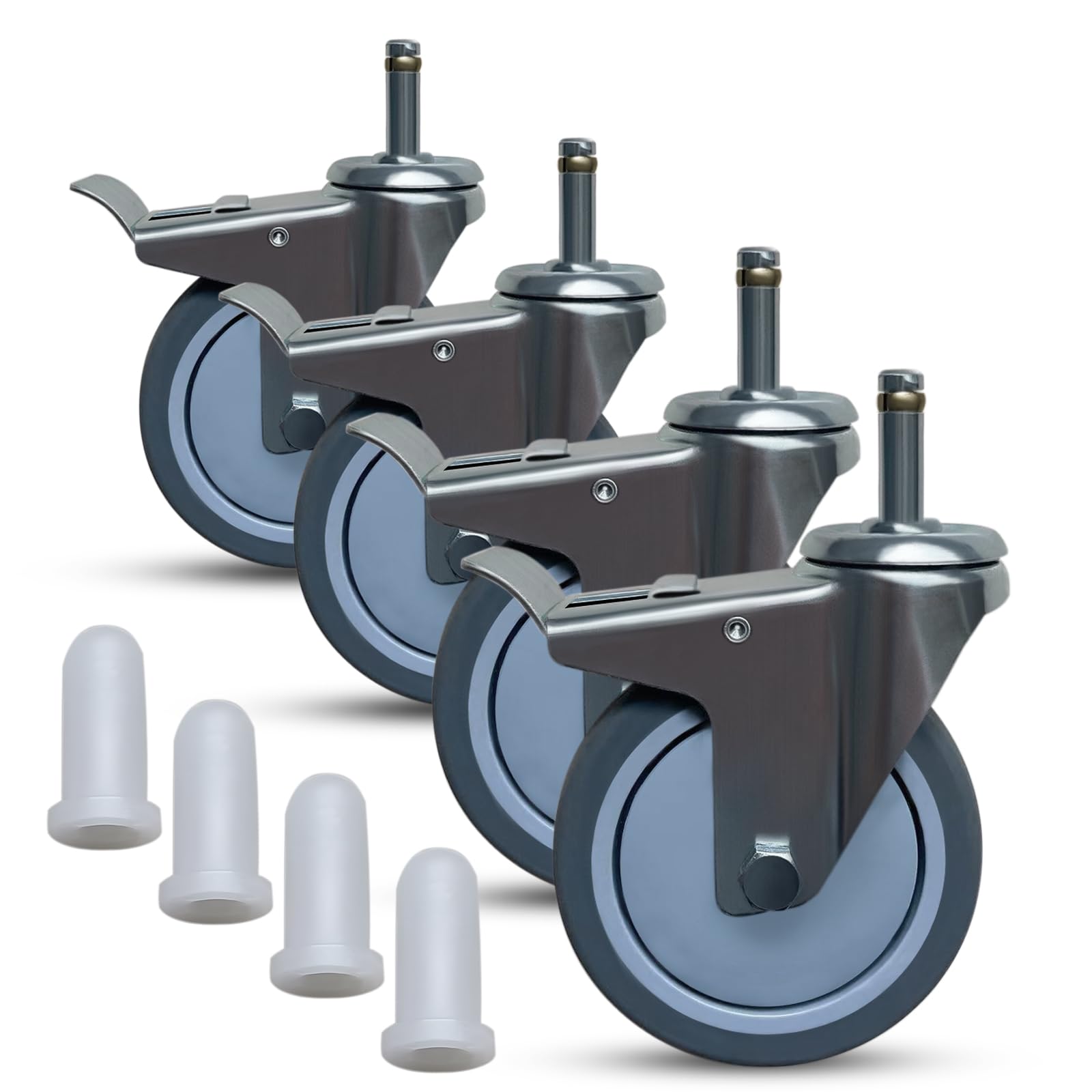 Photo 1 of BAISASY 4 Inch Swivel Caster Wheels, Heavy Duty Quiet Rubber Stem Casters Set of 4, 7/16 Inch Replacement Casters for Mop Bucket, Workbench, Trolley, Shop Cart, Grill