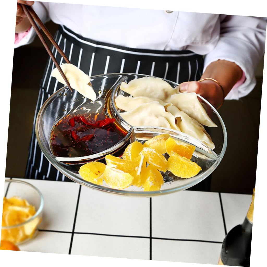 Mikinona Assiette Divisée en Verre Trempé à Trois Compartiments, la Cuisine | Plateau Transparent, Usage Maison et Hôtels, Format Pratique, Alimentaire, Style Sobre et Unique