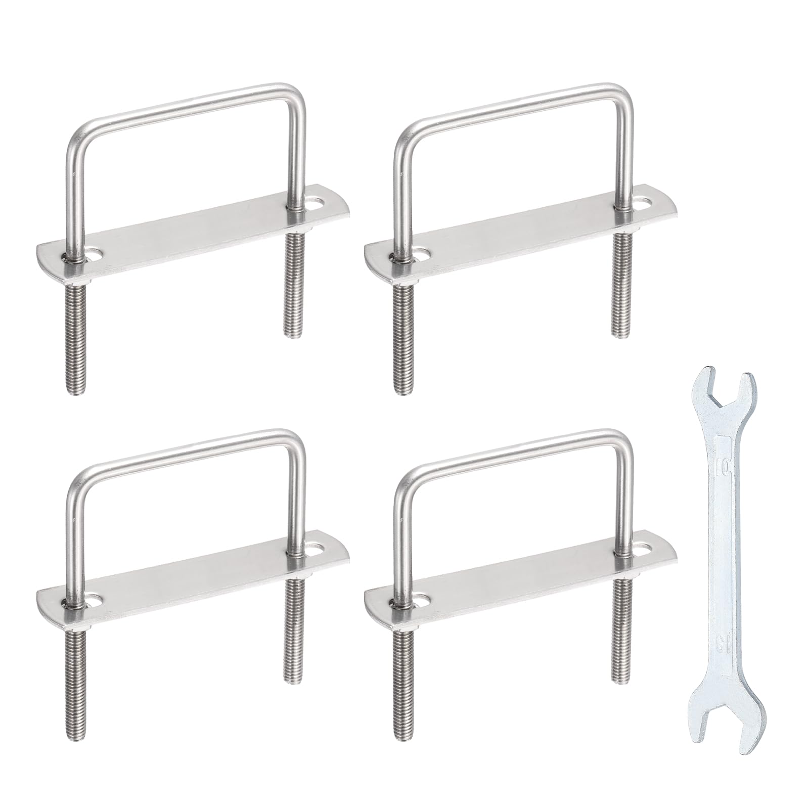 sourcing map 4 Sets M8 Square U-Bolts, 2.01"(51mm) Inner Width 2"(50mm) Length 304 Stainless Steel U Clamp Bolts with Nuts, Plates and Wrench for Trailer Ski Boat Fishing Boat