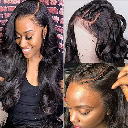 Body wave Lace Front Wigs Human Hair 4X4 Body Wave 150% Density Pre Plucked with Baby Hair Natural Black 100% Unprocessed Brazilian Virgin Human Hair Wigs 26 inch