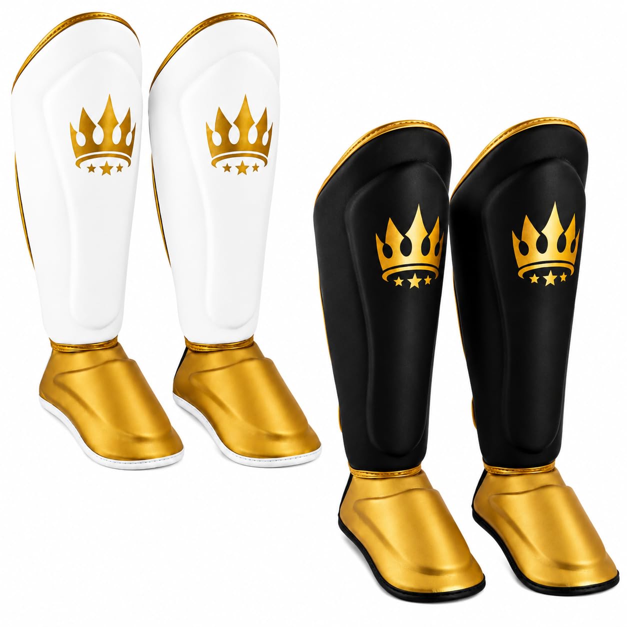 Playerz Power Shin Guards - Double Padded Muay Thai Shin Pads - Kickboxing MMA Leg Protectors with Microfibre Construction and Secure Hook & Loop Closure