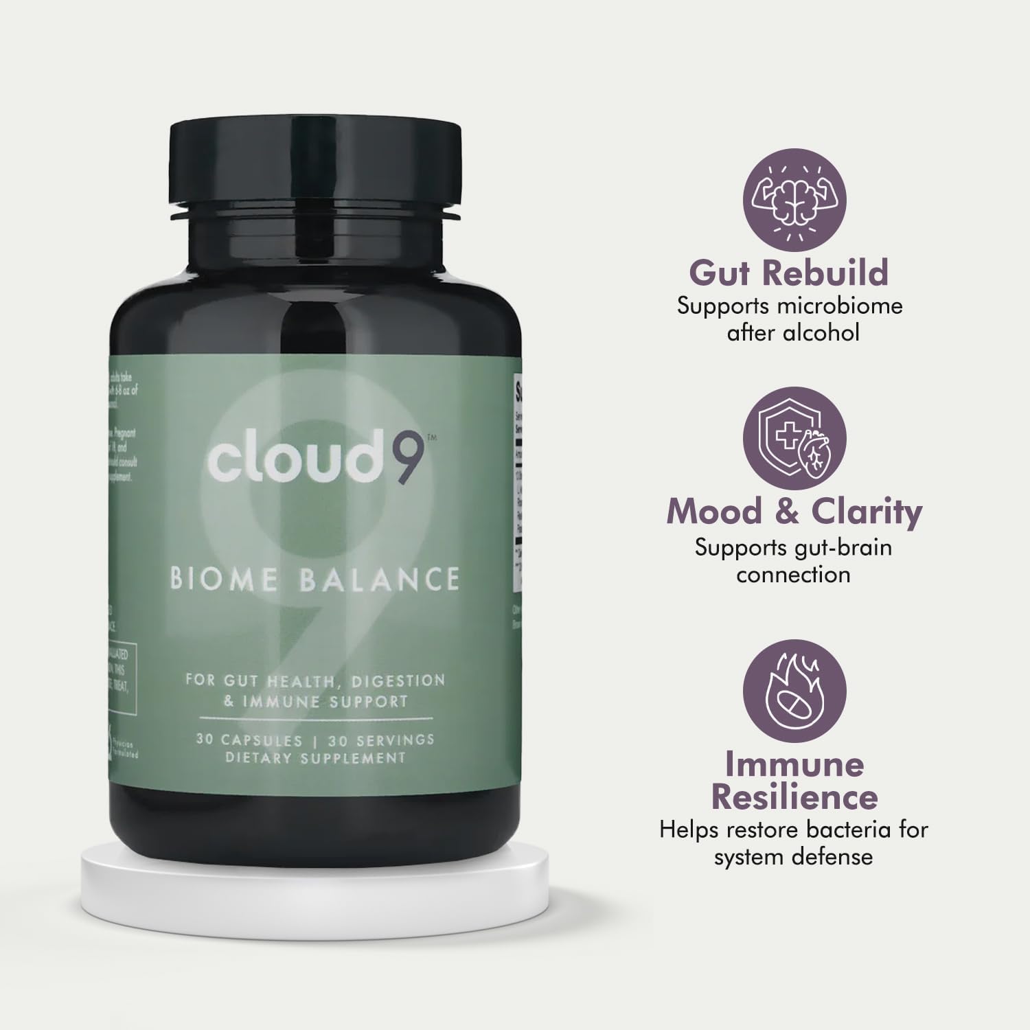 Cloud9 Biome Balance – 13-Strain Probiotic for Gut, Mood & Immune Support – 20 Billion CFU – Vegan, Dairy-Free, Shelf-Stable – Made in USA- 30 Capsules