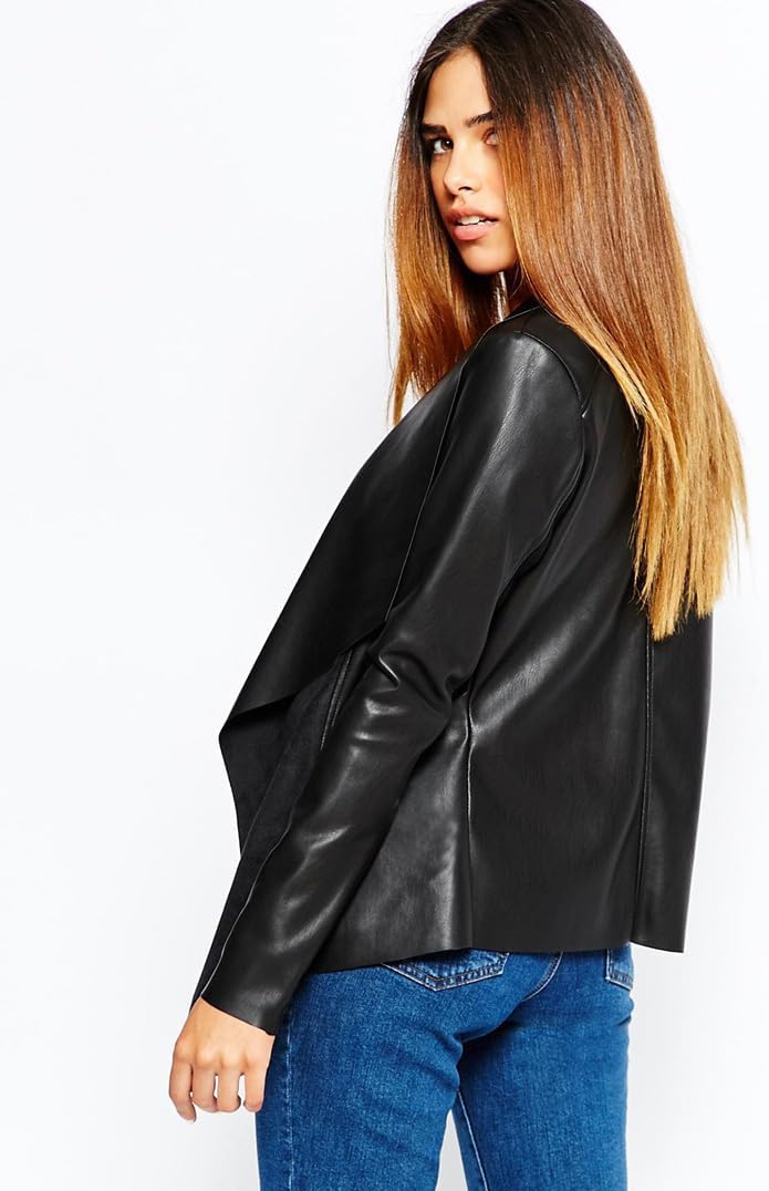 Eliacher Women's Fitted Stretch Faux Leather Open Front Lapel Blazer Jackets - Image 2