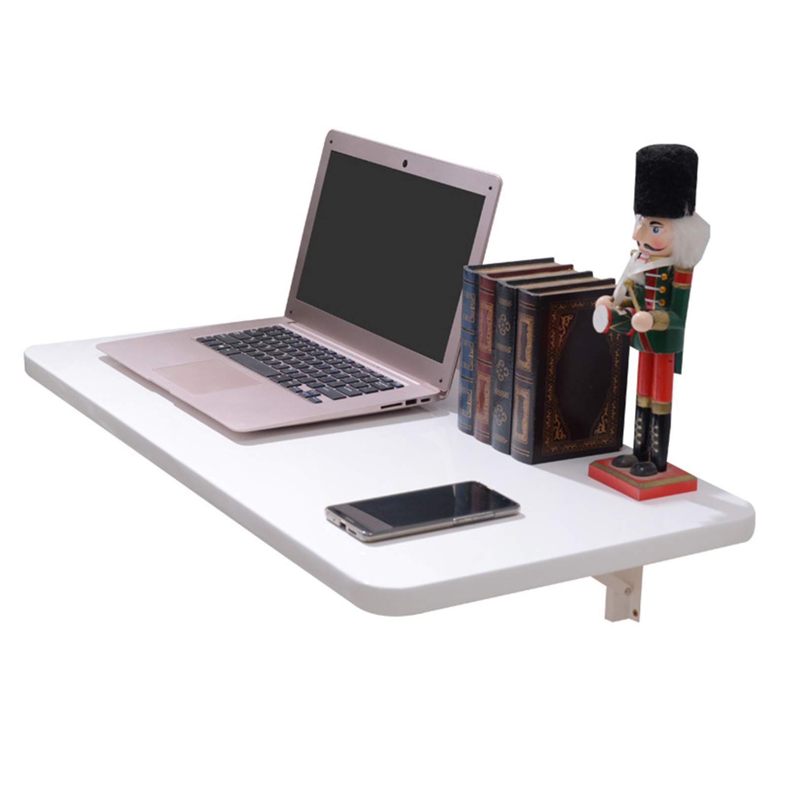 Bureau d'ordinateur mural simple et pliant blanc : table murale rabattable en bois