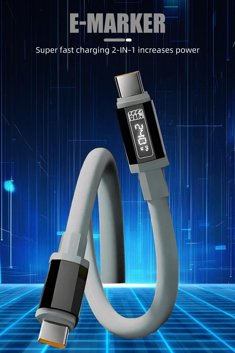 Cable USB C a C de 240 W para iPhone 17, cable de carga rápida, silicona flexible [5 pies, paquete de 2] cable de carga tipo C E-Marker [gris]