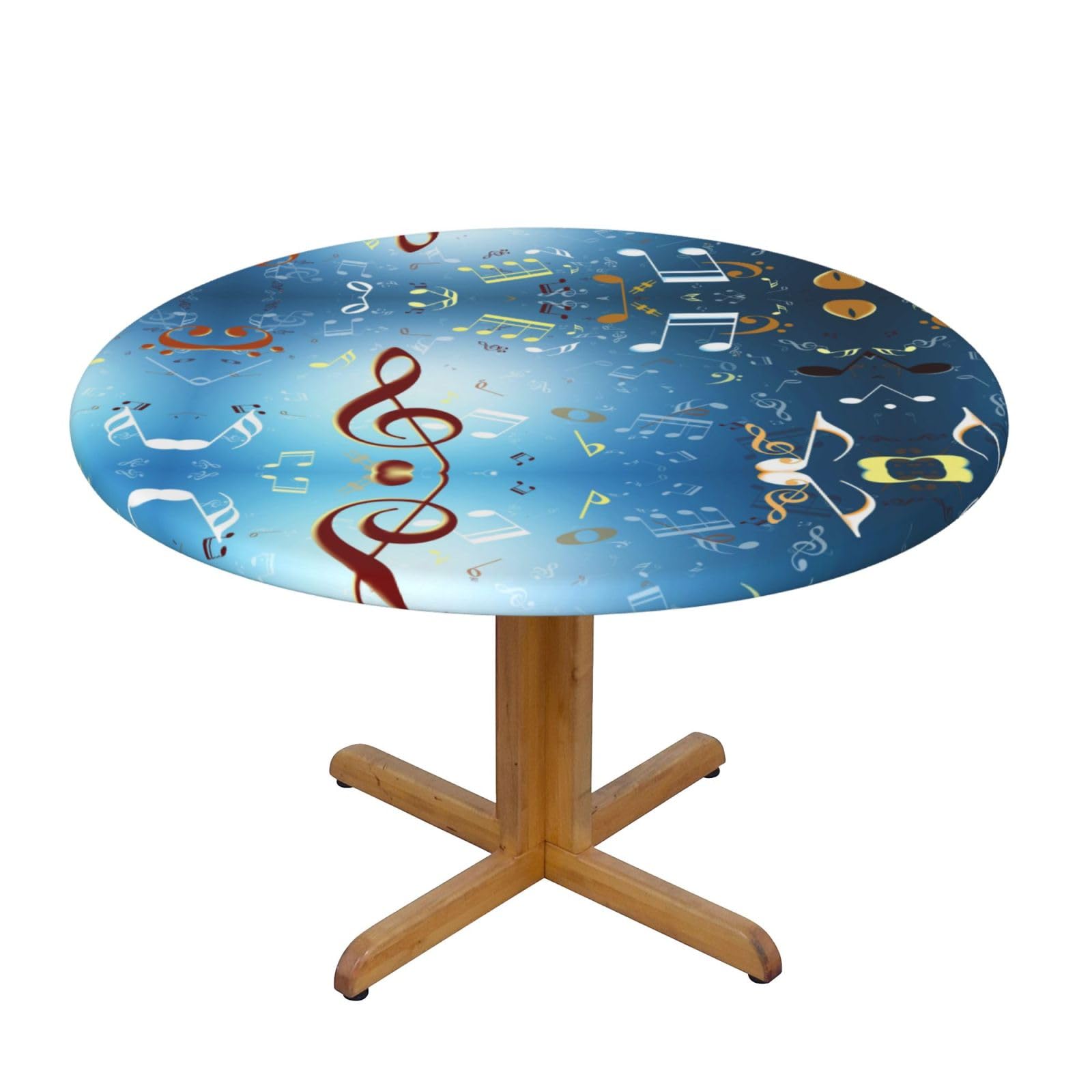 ESNAIUVCD Note print Waterproof Round Tablecloth,Outdoor Table Cloth with Elastic Edged, Elastic Tablecloth Wipeable, Garden Table Cloth Suitable for sizes 90cm-140cm