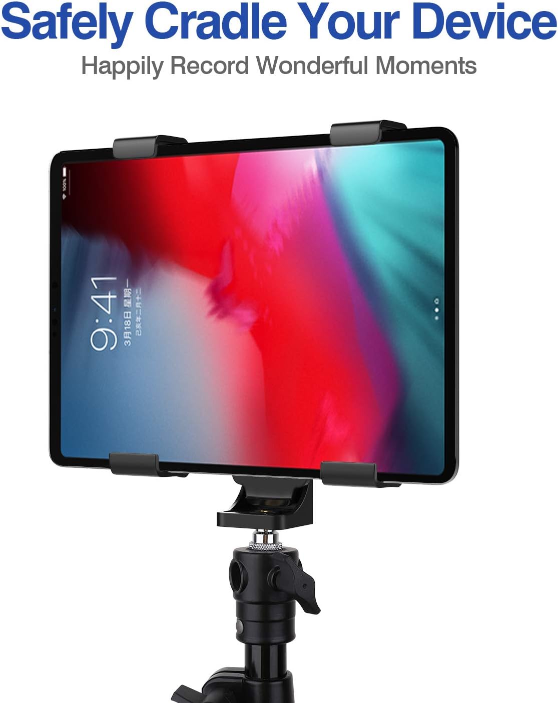 MoKo Tablet Stand, Adjustable Tablet Tripod Mount Adapter, Tablet Clamp Holder for 7-11" Tablet Fits iPad Air 3rd iPad Mini 5/4, iPad 10.2 10th 2022, iPad Pro 11,Tab E 9.6 - Black(Tripod Not Included)