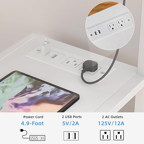 Miniatura 6 de Lerliuo Soporte de impresora con estación de carga y puertos USB, mesa de impresora móvil grande de 3 niveles con estante de almacenamiento, carrito