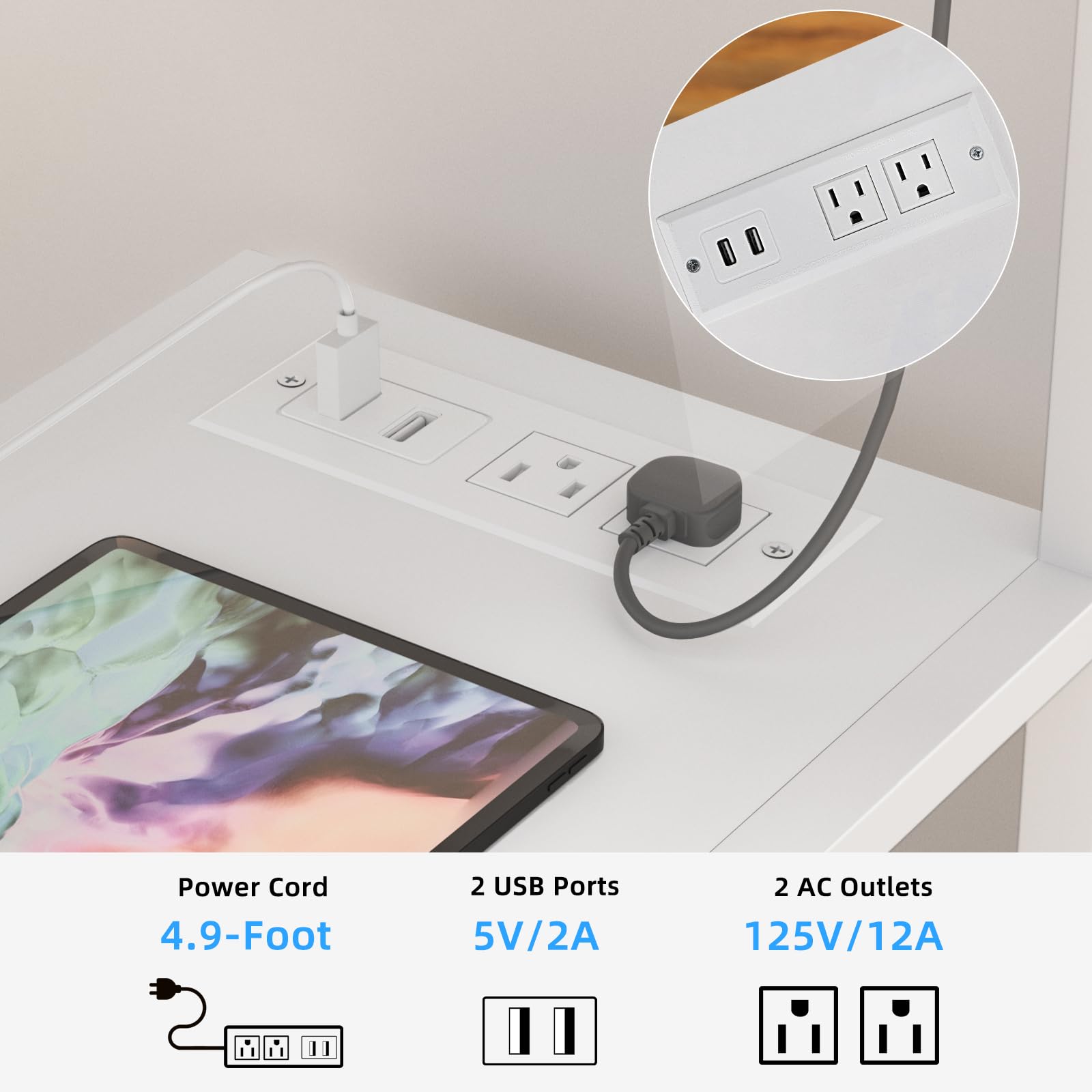 Lerliuo Supporto per stampante con stazione di ricarica e porte USB, grande tavolo per stampante mobile a 3 livelli con ripiano portaoggetti, carrello per stampante industriale con ruote bloccabili