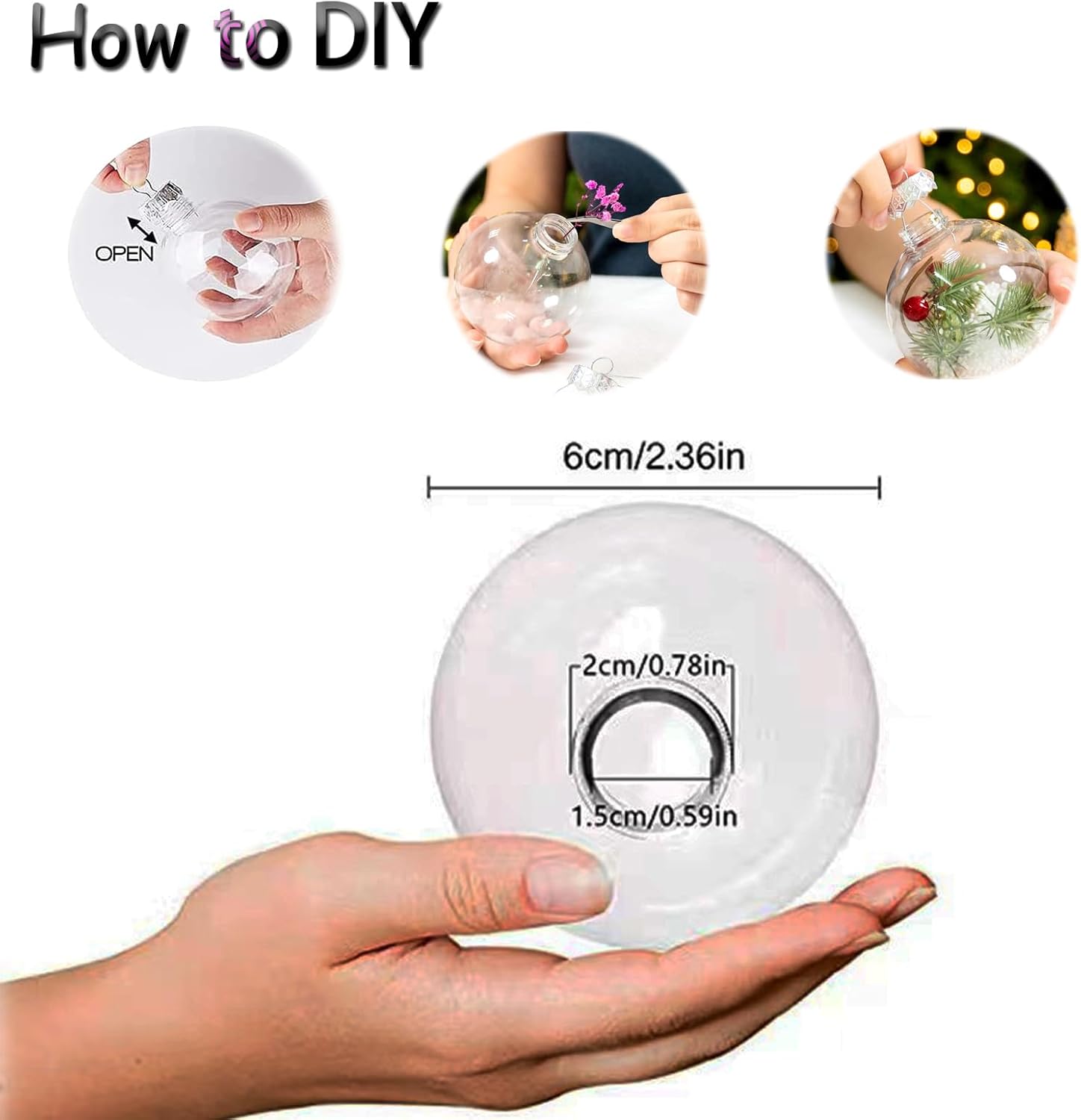 Clear DlY Fillable Ornaments Balls,2.36 Transparent Balls Plastic Baubles for Crafting DlY,Round Clear Ball Ornament forXmas Tree,Home Decoration,Wedding,Party,Christmas