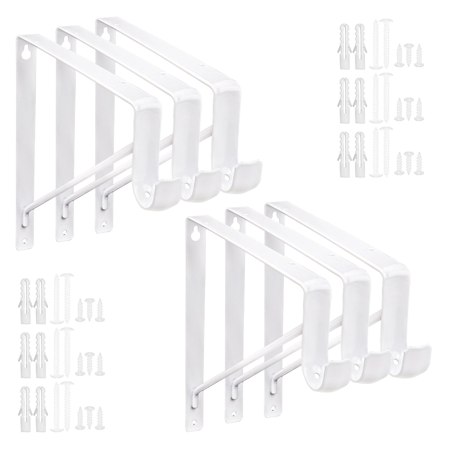 Biugaaufai 6 Pack White Closet Rod Brackets Holder with Screws - Closet Shelves Wall Mounted & Rod Support, Closet Rod and Shelf Bracket for Kitchens and Closet Storage