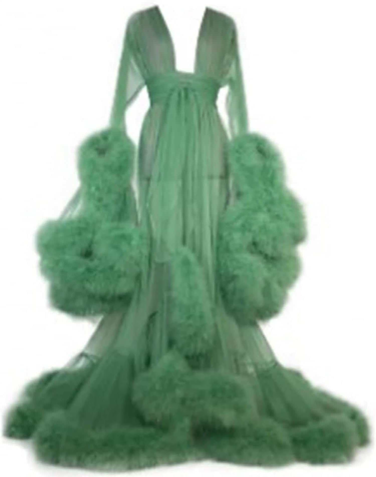 Robe en Tulle pour Femme, Robe en Plumes Vintage, Peignoir de fête Sexy, Robe de maternité en Tulle Perspective, Peignoir de Photographie pour Femme-Green||XXL