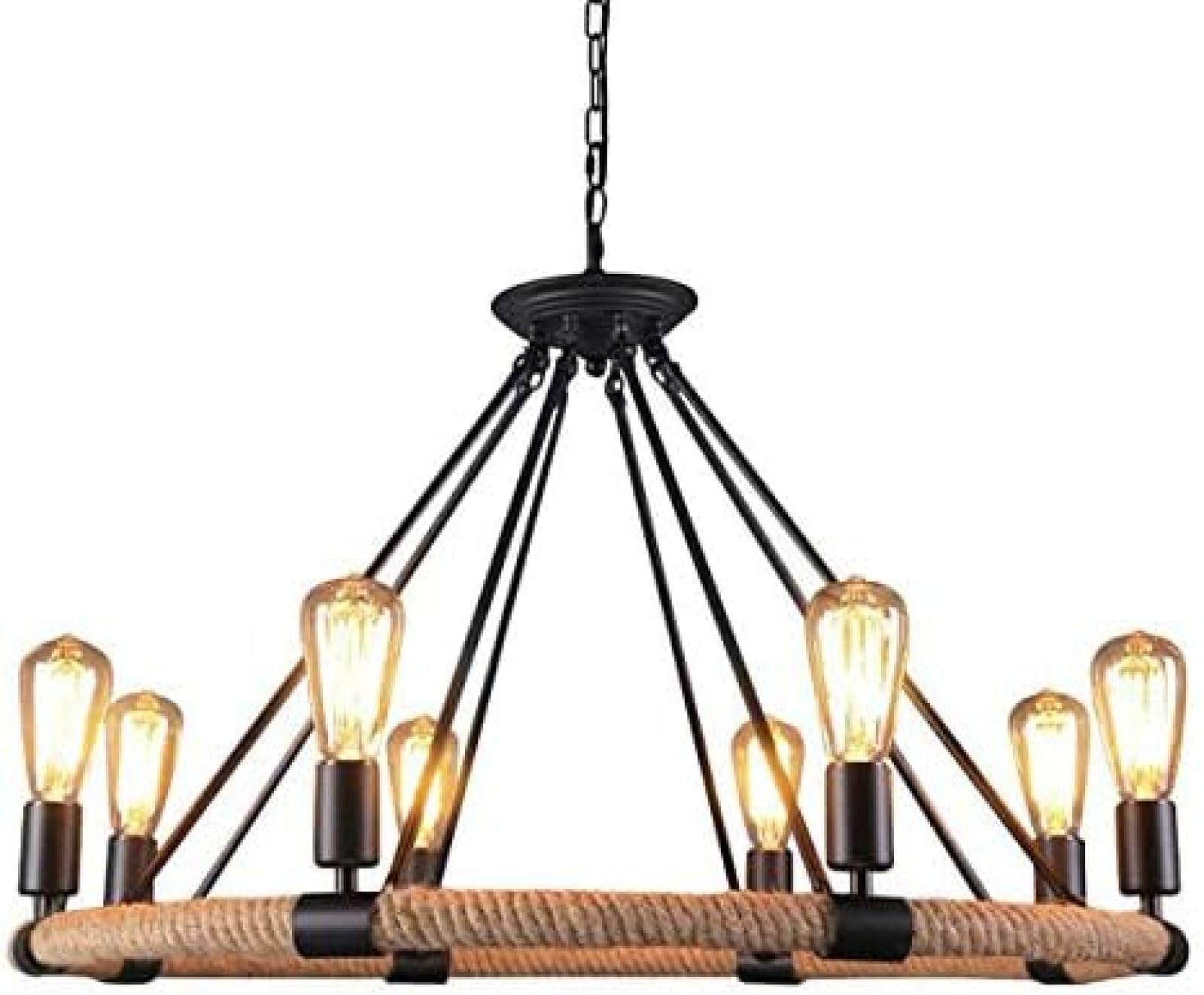 FZQSXAZU Rope Style Pendant Light, 8 Lights Antique Metal And Hemp Wagon Wheel Candle Chandelier,outstanding78