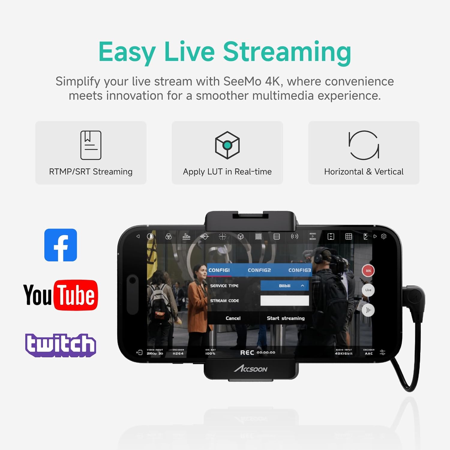 Accsoon SeeMo 4K HDMI Video Transmission System, 4K30/108060 HDMI Video Transmitter for i-Phone iPad, Real-Time Monitoring/Live Streaming/Recording/Sharing, SD Card Reader-for iOS 12 or Later