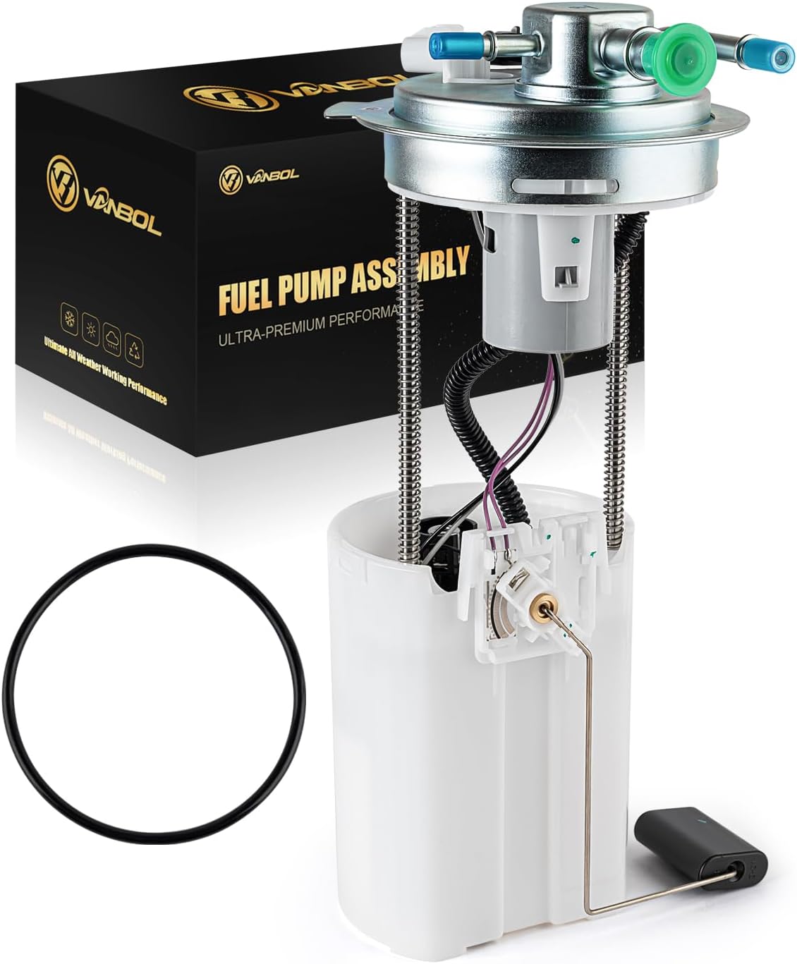 Electric Fuel Pump Assembly Compatible with Chevrolet Chevy Express 1500 2500 3500 2004-2008 & GMC Savana V6 V8 4.3L 4.8L 5.3L 6.0L GAS Replace E3678M P76087M VANBOL0115-A with Pressure Sensor