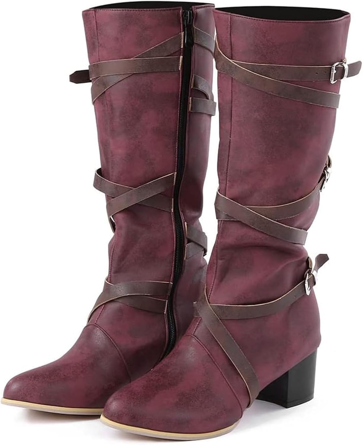 Bottes en cuir PU avec fermeture éclair pour cosplay de chevalier