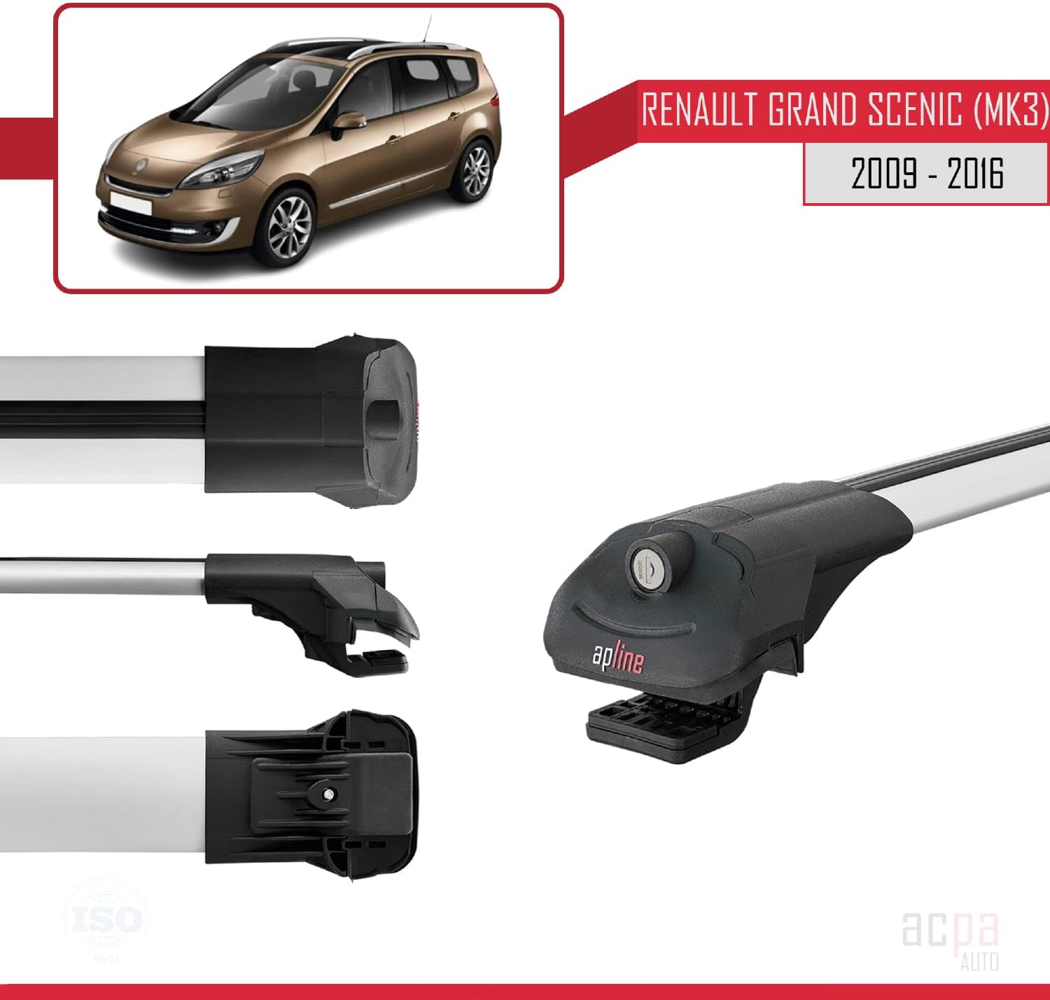 Compatible with Renault Grand Scenic (Mk3) 2009-2016 Roof Rack ACE-1 Grey