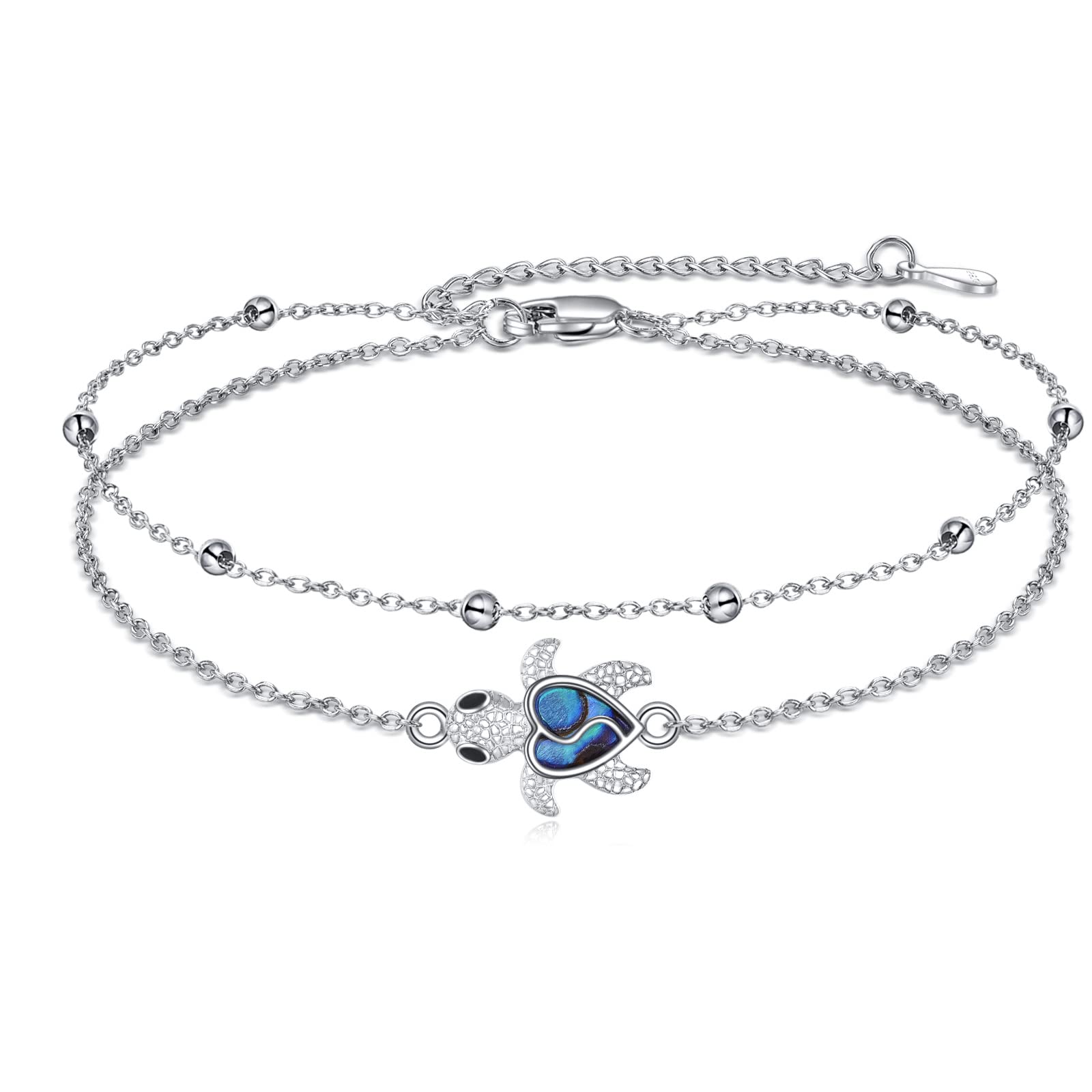 POPLYKE Evil Eye Anklet for Women 925 Sterling Silver Moon Star Ankle Bracelet Sea Turtle Moonstone Green Leaf Faith Jewellery Gifts Girls