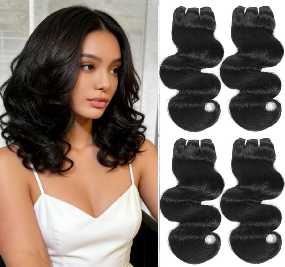 DAHONG HAIR 12A Brazilian Virgin Human Hair Body Wave 4 Bundles (12-12-12-12 Inch) – Unprocessed Natural Black Hair Extensions, Quick Weave for Daily