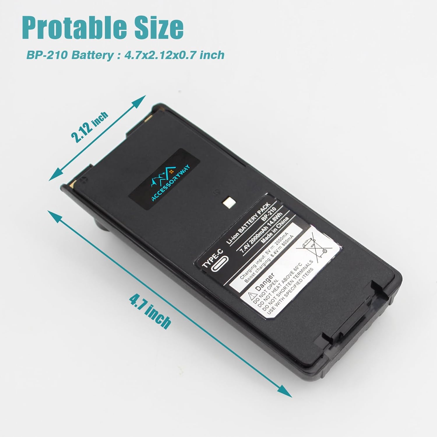 1PC BP-210 BP-210N BP-209N 2000mAh Type-C USB-C Replacement battery Compatible with ICOM IC-A6 IC-A6E IC-A24 IC-A24E IC-V82 IC-V81 IC-U82 IC-T3H IC-F3GT IC-F3GS IC-F4GT IC-F4GS Two Way Radio