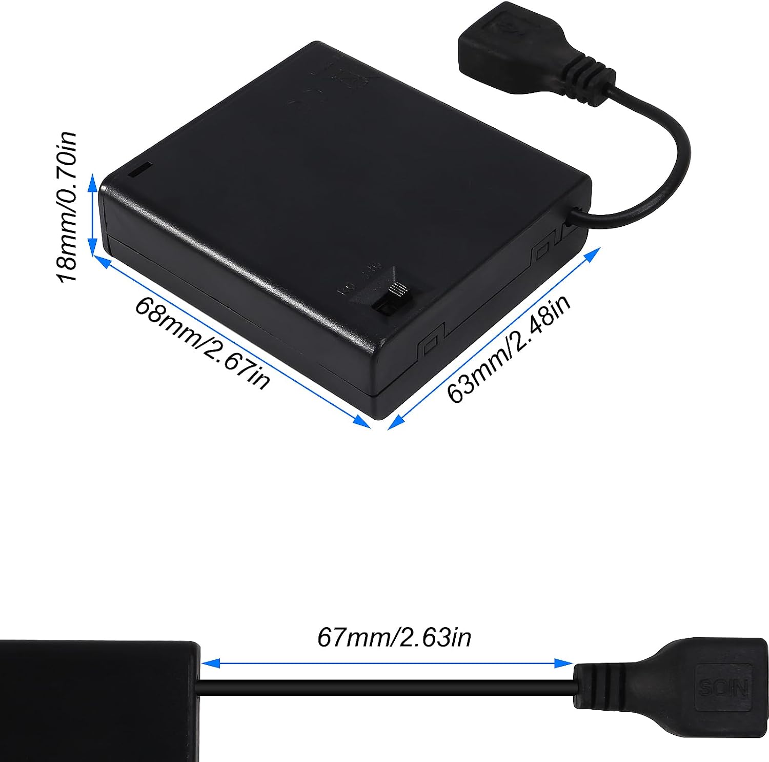 2pcs 4 AA Battery Holder USB Switch 6V USB Female Socket 4 x 1.5V AA Battery Case Box Holder On/Off Switch for RC Cars LED Light