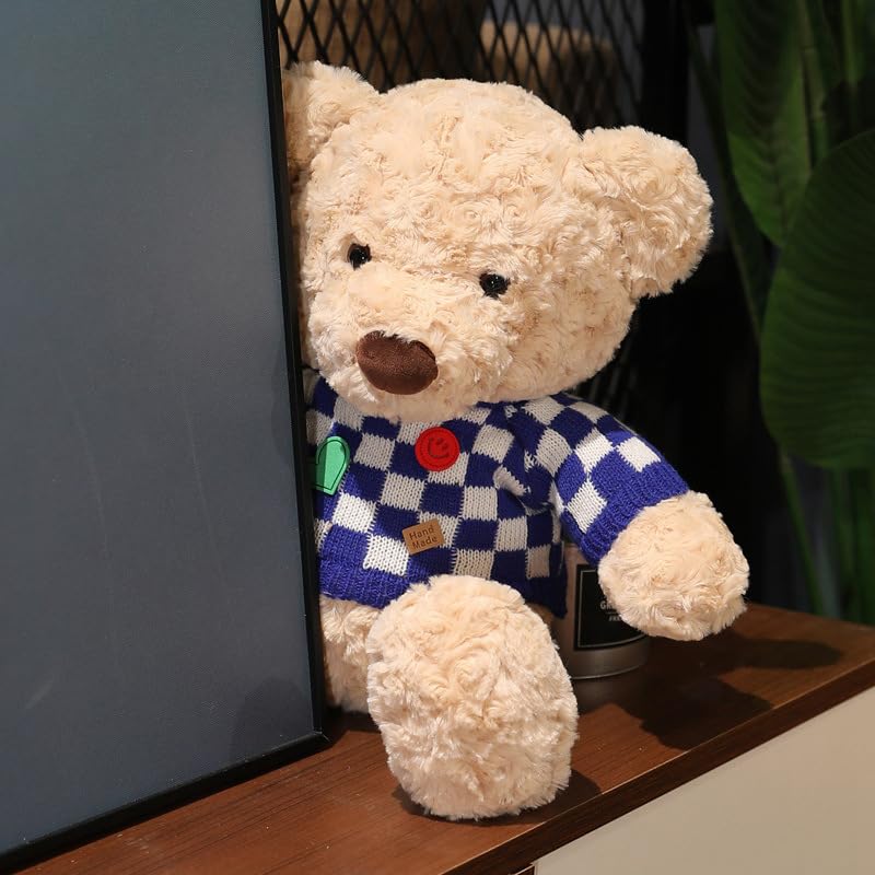 Niedlicher Schachbrettpullover Teddybär Schöner weicher Bär Kuscheltier Kissen Puppe für Kinder/Mädchen Geburtstag Geschenk 70cm Braun