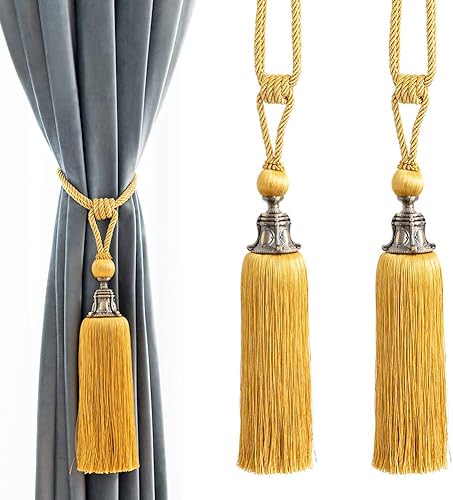 Miniatura 9 de Melodieux Alzapaños decorativos para cortina, con borlas antiguas, para oficina en casa, ventanas, sujetadores de cortinas con flecos, juego de 2