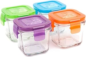 Wean Green Glass Cube: 4-Pack of Reusable and Eco-Friendly Meal Prep and Storage